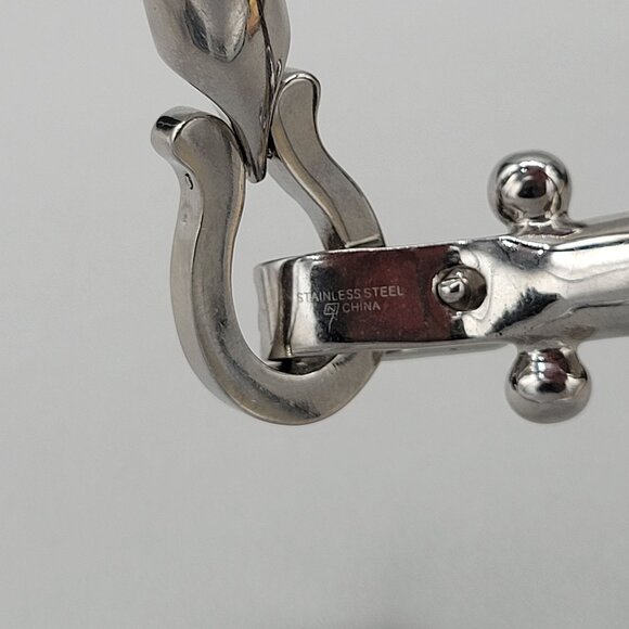 Stainless Steel Horseshoe Bangle Bracelet Black Cord Crystal Accents Snap Close - Picture 5 of 6